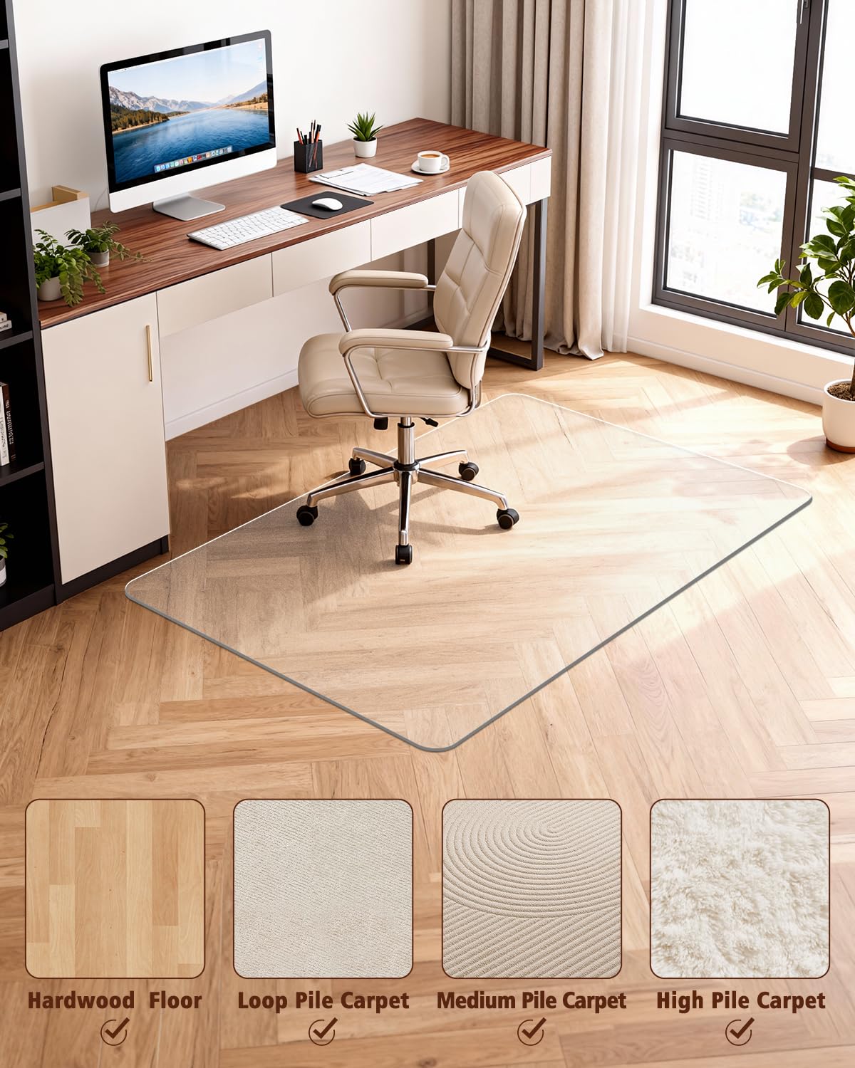 Soimeat Hard Frosted Office Chair Mat for High Pile Carpet and Hardwood Floor, 32" x 55" Anti-Slip Computer Rolling Chair Mat, Heavy Duty Chair Pad Under Desk Carpeted Floor Protector for Home, 1 PCS