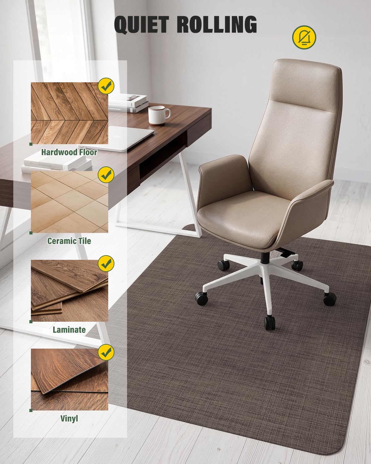 Asrug Office Chair Mat for Hardwood Floor Mats 36" x 48" Desk Computer Chair Mat for Rolling Chair PVC Plastic Durable Non-Slip Under Desk Rug,Hard Floor Protector for Office Home, Dark Brown