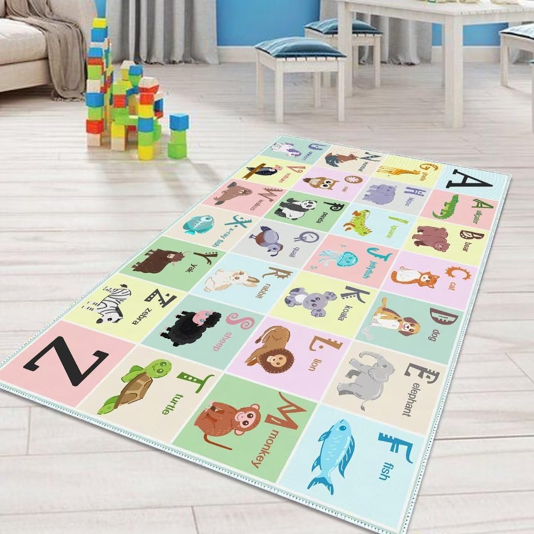 YLZLDKH ABC Alphabet Rug Carpet for Kids, Educational Area Rugs for Classroom, Alphabet Animal Play Mat for Playroom and Bedroom (47x71In)