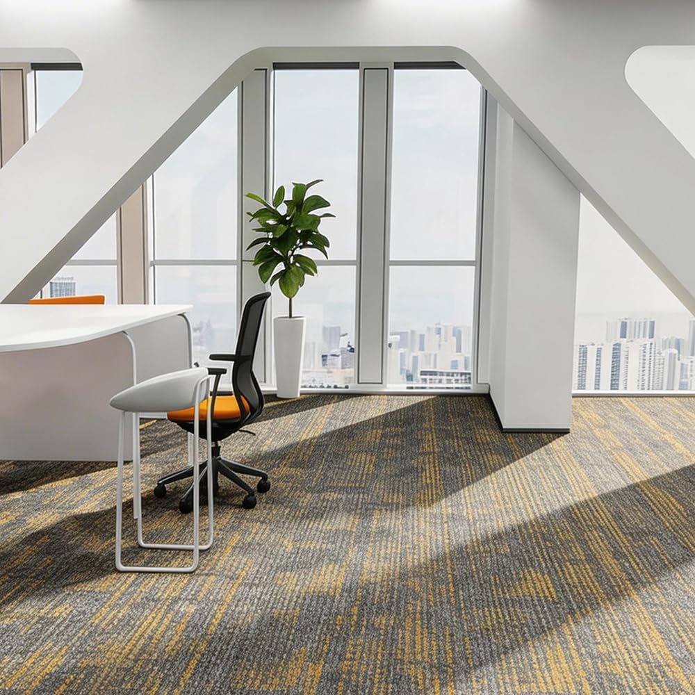 24 Carpets 20x20 inch Square Carpet Tiles, Reusable, Non Slip, Seamless Tiles, Suitable for Indoor and Outdoor use in bedrooms, Living Rooms, Offices, etc., Easy to DIY(Yellow Brown Stone pattern-02)