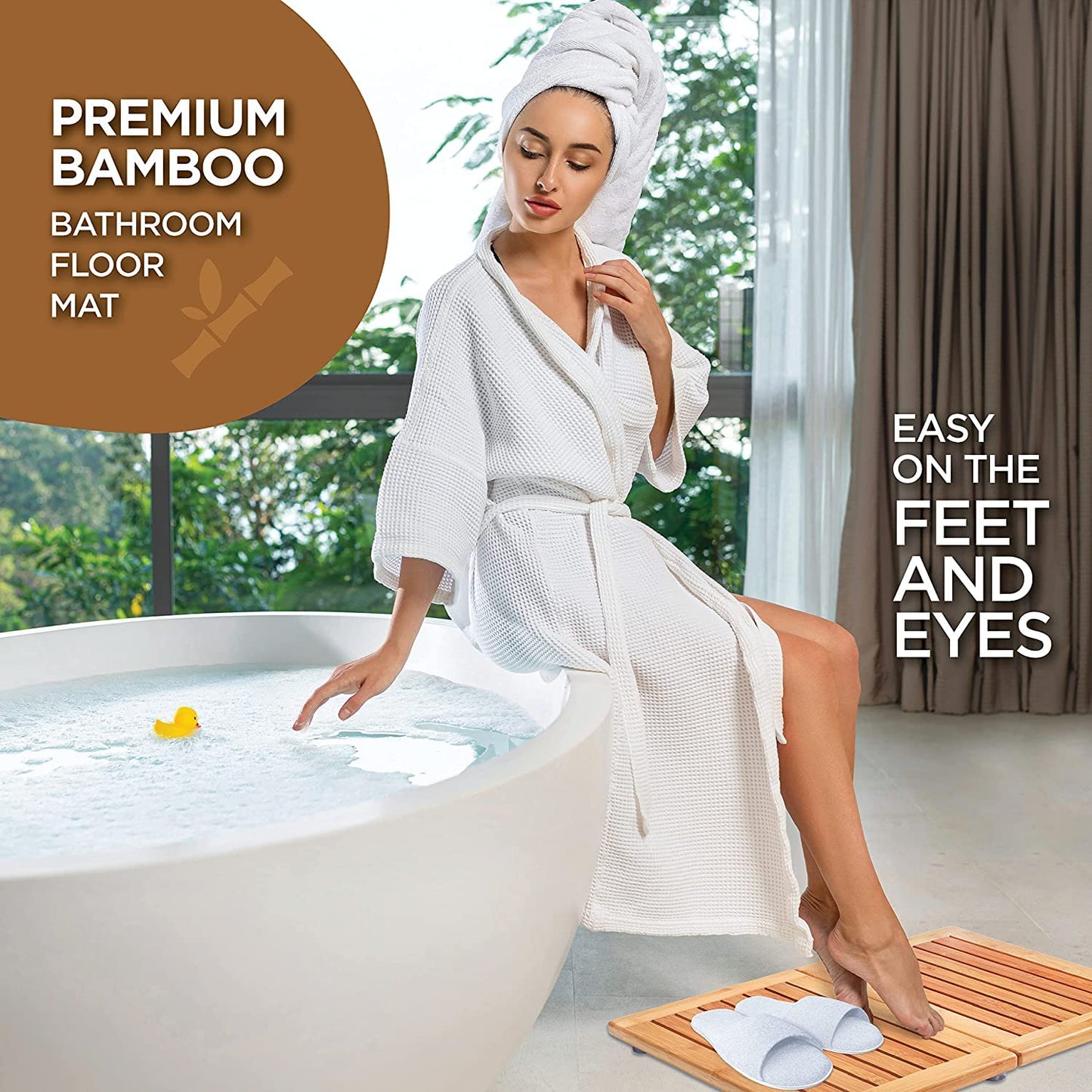 Bamboo Bath Mat - Foldable Wooden Shower Mat, Non-Slip Bamboo Bathroom Mat for Indoor/Outdoor Use, Spa & Sauna Floor Mat, Wood Bath Mat 24" x 18"