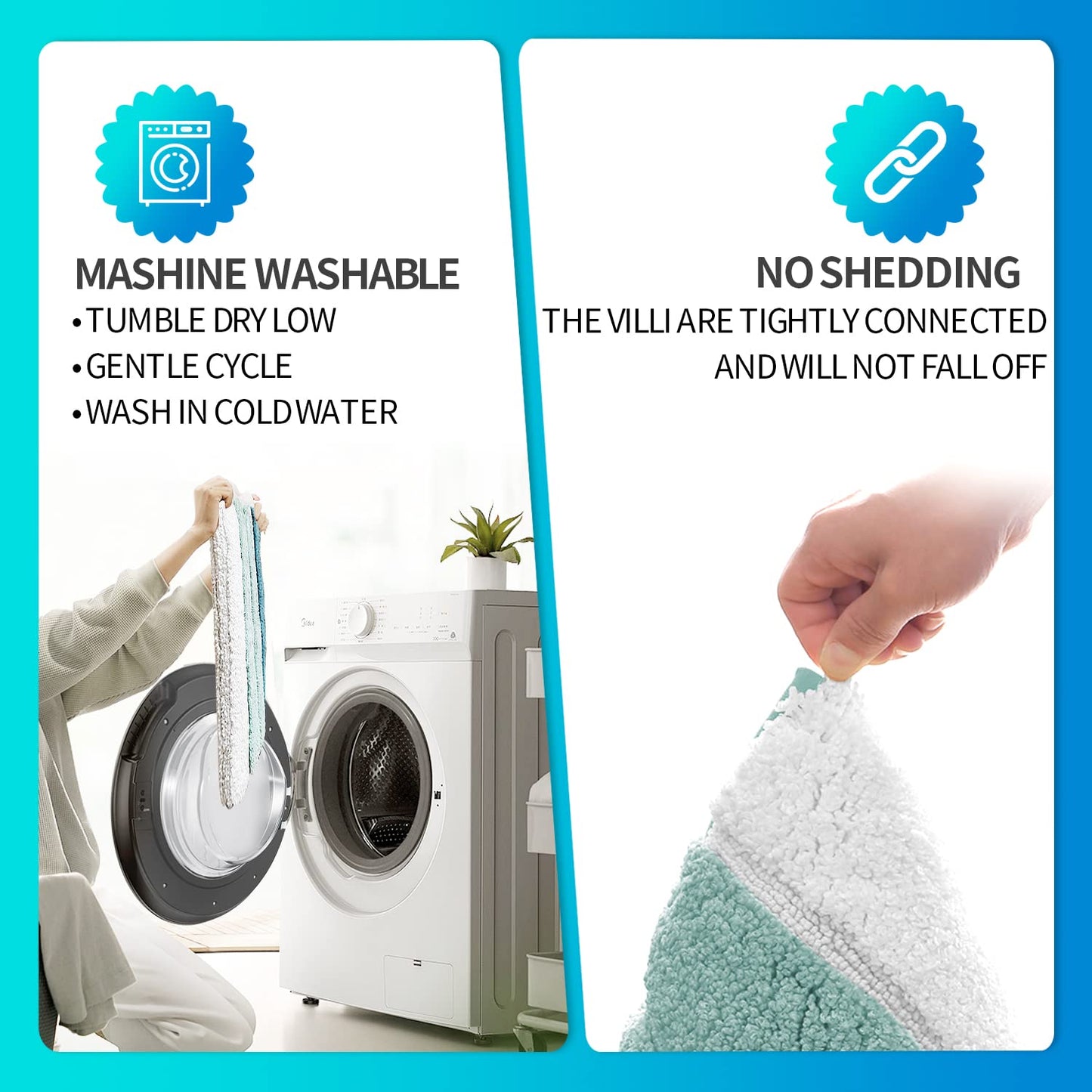 SiliPacks Bathroom Rugs 20"x20" Non-Slip Microfiber Contour Toilet Rugs U Shaped Carpet, Machine Washable Quick Dry Bath Mats for Bathroom, Bedroom and Kithchen -Turquoise