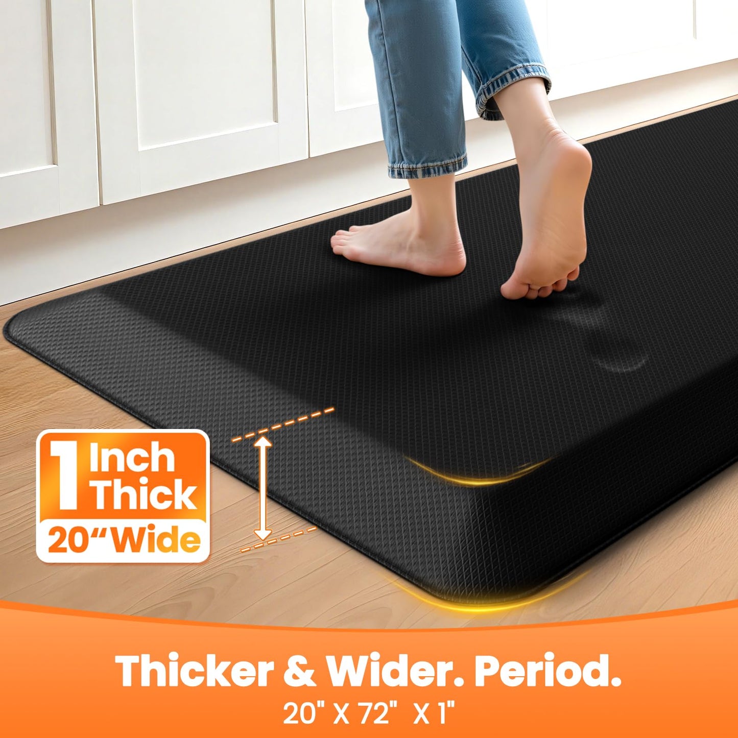 TranquilMoments Kitchen Mats for Floor, 1 Inch Extra-Thick Kitchen Rugs, Non-Slip & Waterproof Standing Desk Mat, Comfort Anti Fatigue Mats for Kitchen Floor, Home, Sink, Office (20" X 72", Black)