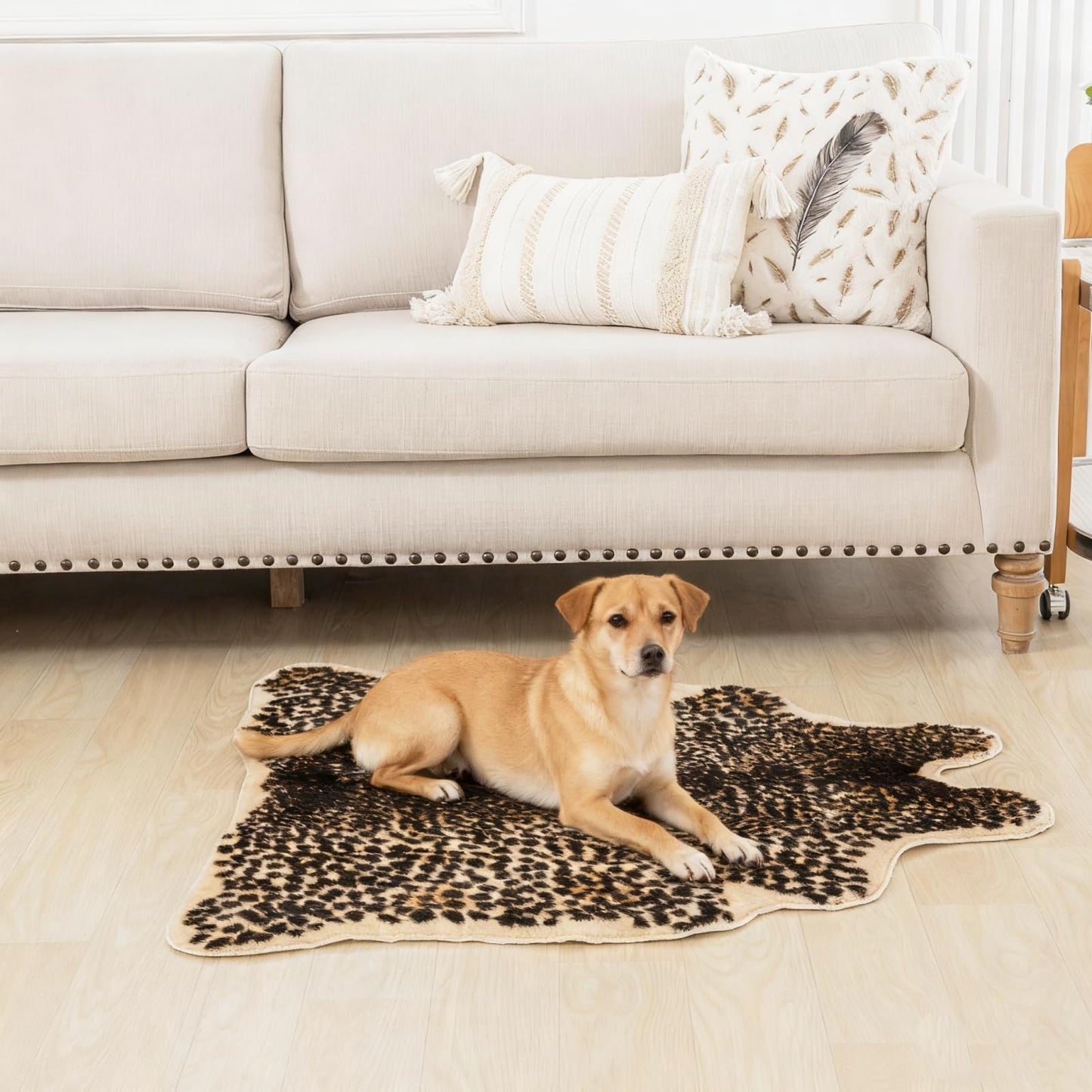 Beawelkomjo Cheetah Print Rug - Stylish Leopard Rug Faux Animal Print, Thick TPR Non-Slip Animal Print Floor Mat for Living Room, Dorm, Apartment (Cheetah Print 37x41In)