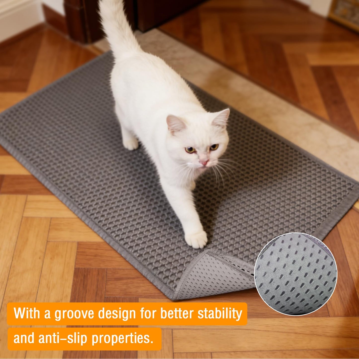 Cat Litter Mats (2-Pack) 26.6" x 16", Litter Box Mats with Double Layers, Urine-Proof and Non-Slip Litter Trapping Mats, Easy Clean Leakproof, Soft EVA Durable Anti-Scratch Kitty Litter Mat, Grey