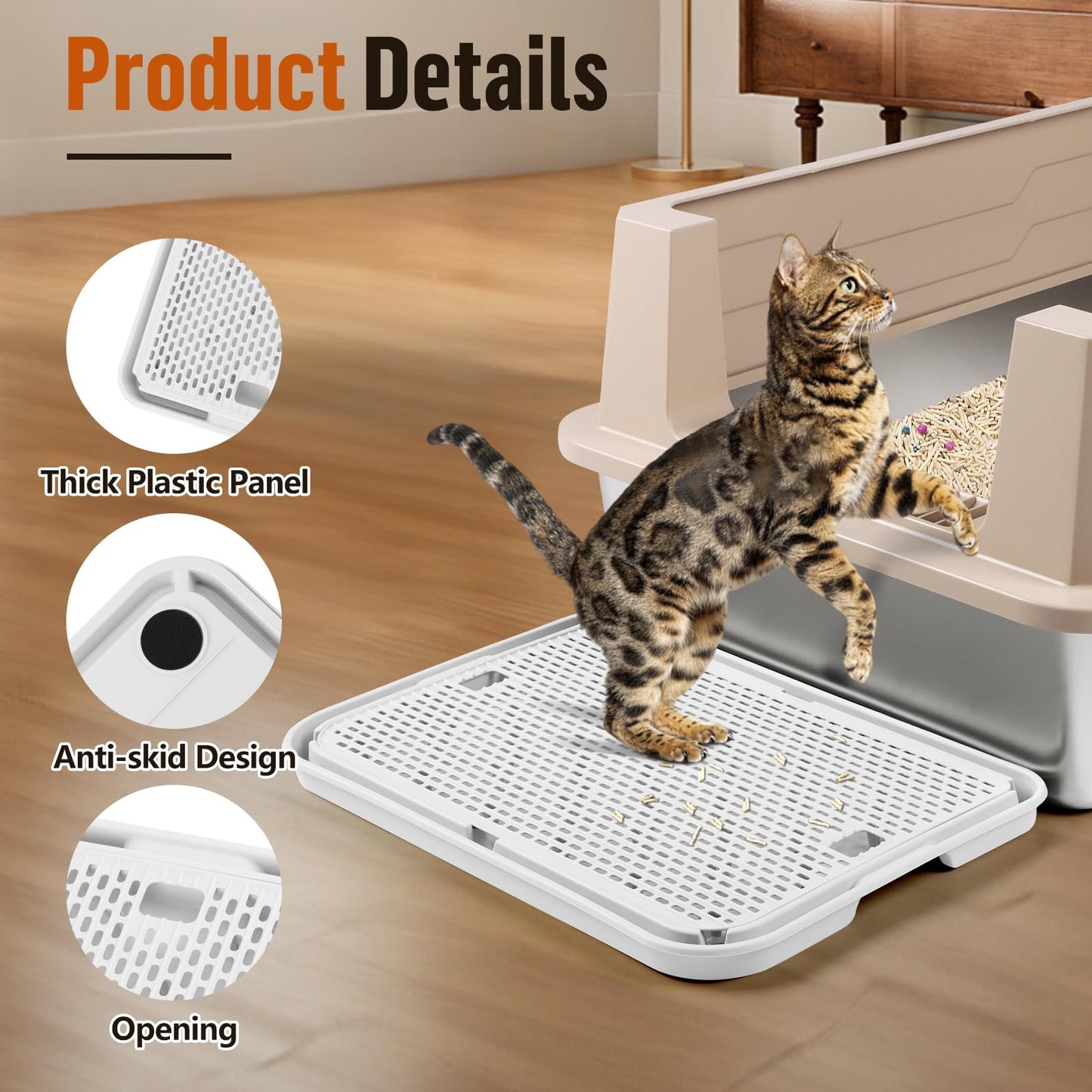 Bartuke Large Cat Litter Box Step Mat, 16.5"x11.2" Cat Ramp Stairs, Cat Litter Catcher for Self-Cleaning Litter Box, Cats Pedal Step Stool Ideal for Kitten & Older Cats (White)