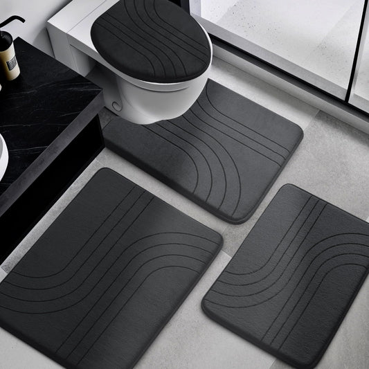 YIHOUSE Memory Foam Bathroom Rugs Set 4 Pieces, Soft Non Slip Bathroom Mats Set, Extra Thick Bath Mats for Bath Room, Machine Washable Bath Rugs for Tub, Toilet and Floor (Black)