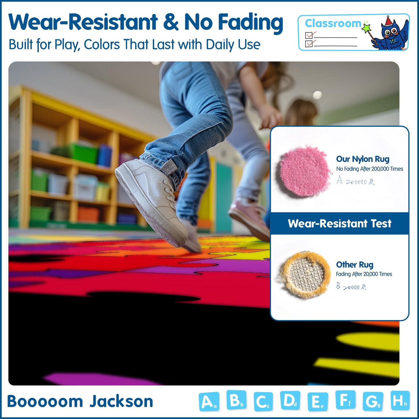 Booooom Jackson Classroom Rug Elementary, Large School Carpet Fade-Resistant with 24 Spots Puzzle Pattern Carpet Colorful Seating Rug for Preschool, Daycare 7'5''x13' Nylon Material