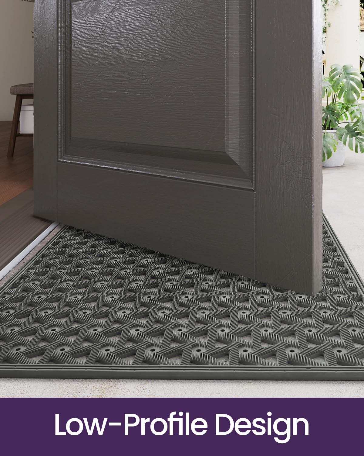 DEXI Front Door Mat Outside Entrance Rubber 24x36, Welcome Floor Doormat Heavy Duty Non Slip, Dirt Trapper Waterproof Exterior Entry Mats All Weather for Patio Entryway Drainage, Grey
