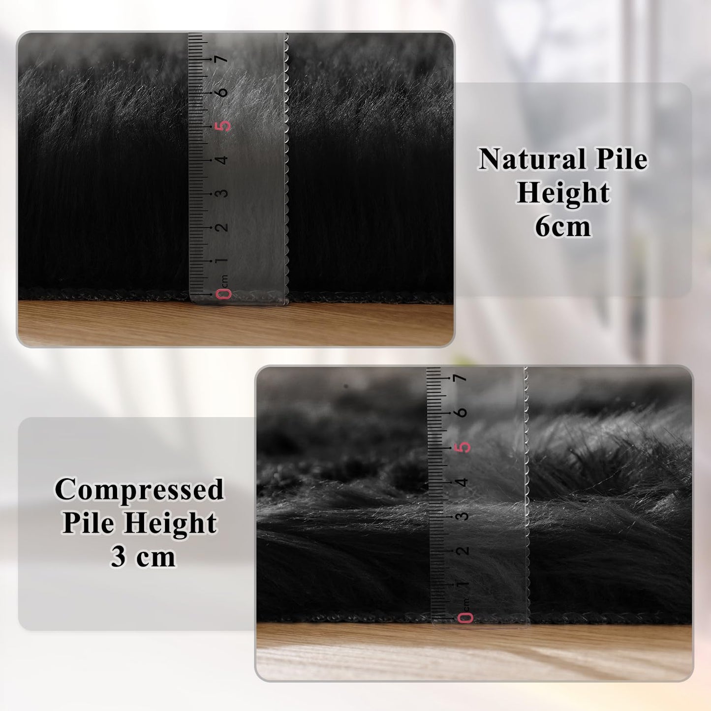 ORINOVA Black Fluffy Faux Sheepskin Washable Fur Area Rugs for Bedroom Living Room Small Shag 2x4 Furry Nursery Rug