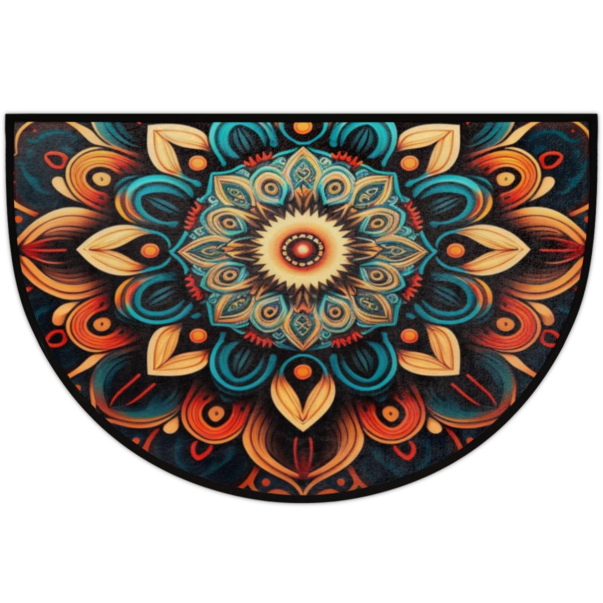 Bohemian Flower Half Round Doormat Boho Floral Washable Semi Circle Area Rug Non Slip Absorbent Half Moon Rug for Indoor Outdoor Bathroom Kitchen Patio Front Welcome Fireplace Hearth Floor Mat