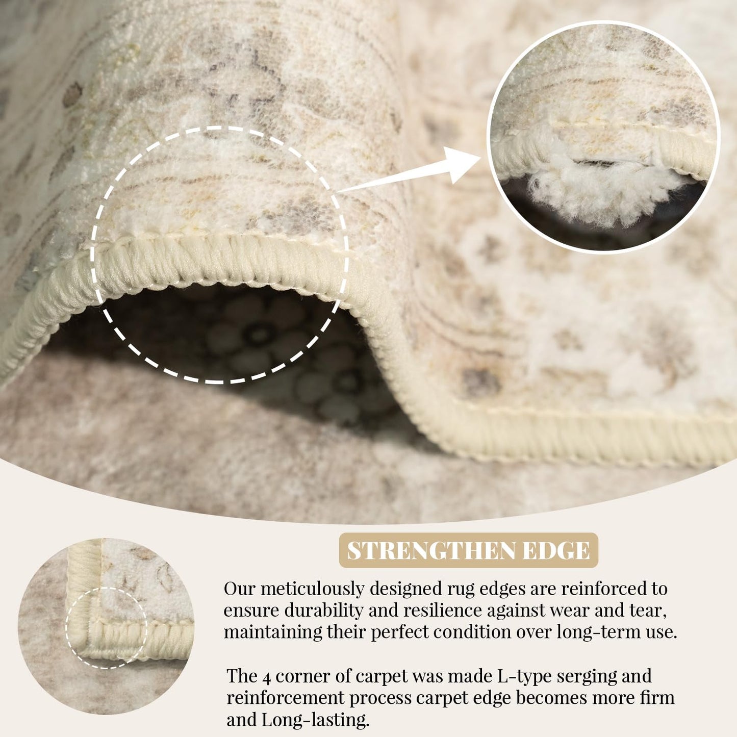 MUJOO Beige Rug 2'x3',Small Washable Area Rugs for Entryway Kitchen Bathroom Bedroom,Boho Vintage Bohemian Distressed Farmhouse Non Slip Carpet, Floral
