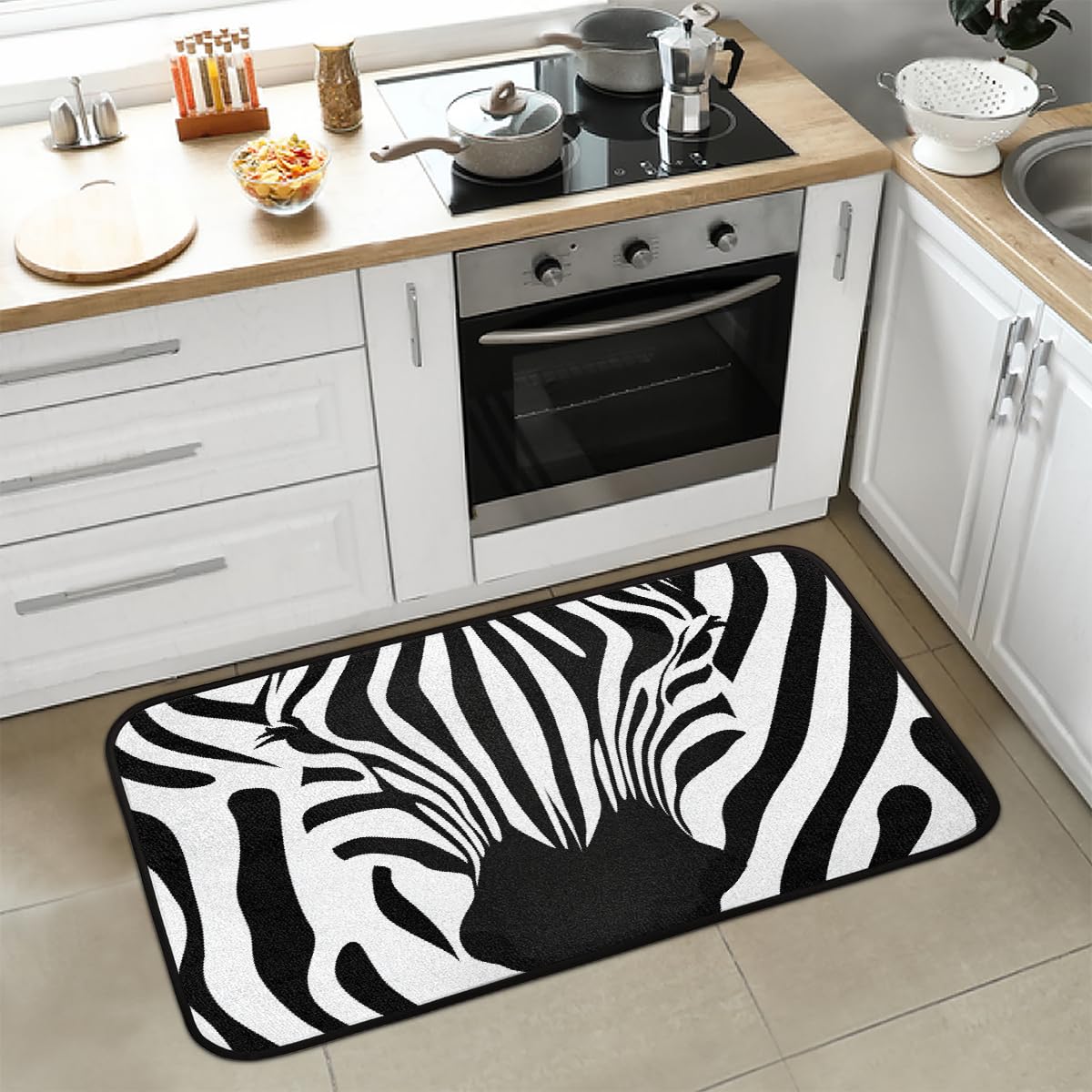 Black White Zebra Print Kitchen Rug Mats Anti Fatigue, Non Slip Doormat Comfort Standing Mat for Indoor Entryway Bedroom Garage Floor 39"x 20"