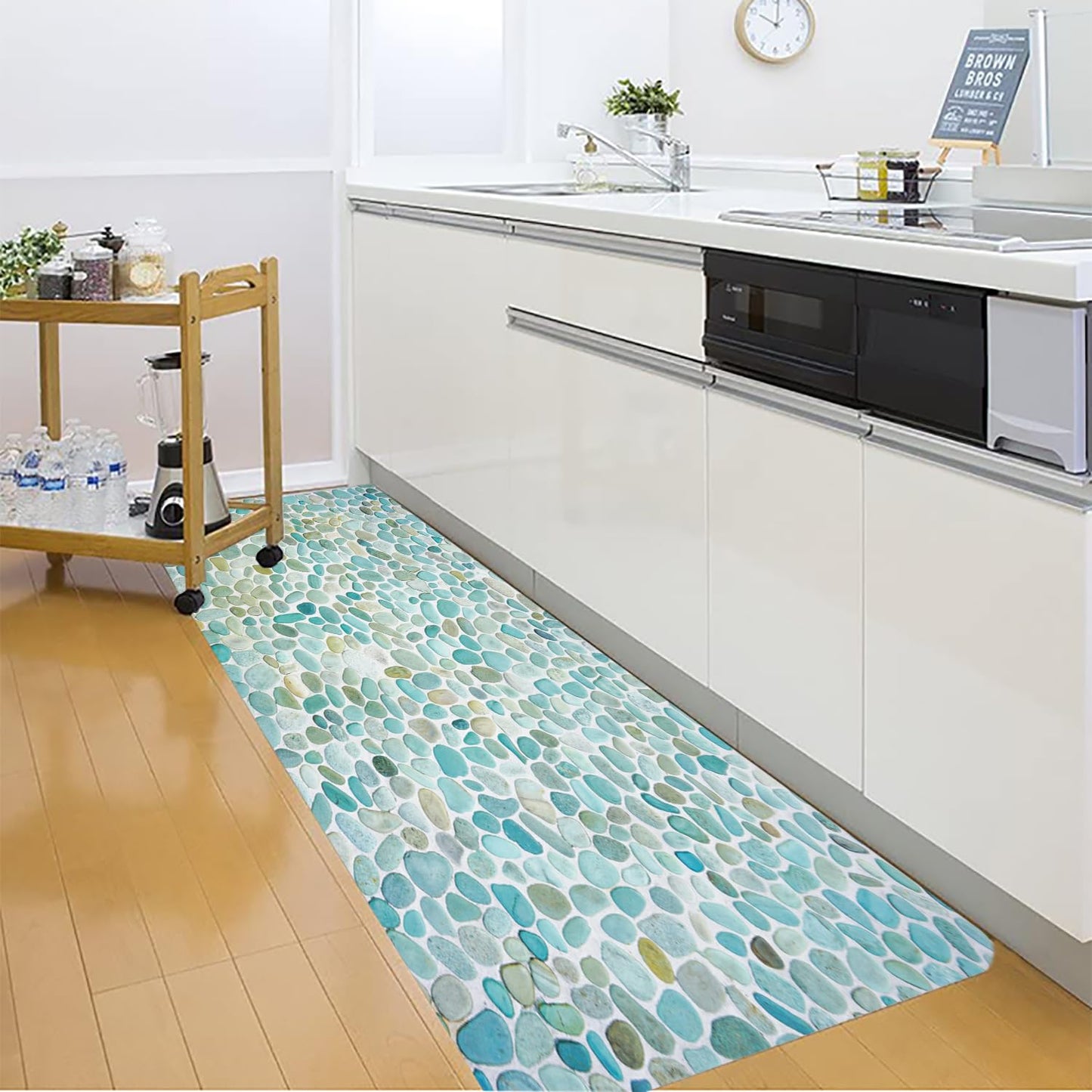 LYFANS Pebble Stone Memory Foam Bath Mat, Non-Slip Absorbent Flannel Bathroom Rug, Soft Quick Dry Shower Floor Mat for Tub, Kitchen, Bedroom (18"x47")
