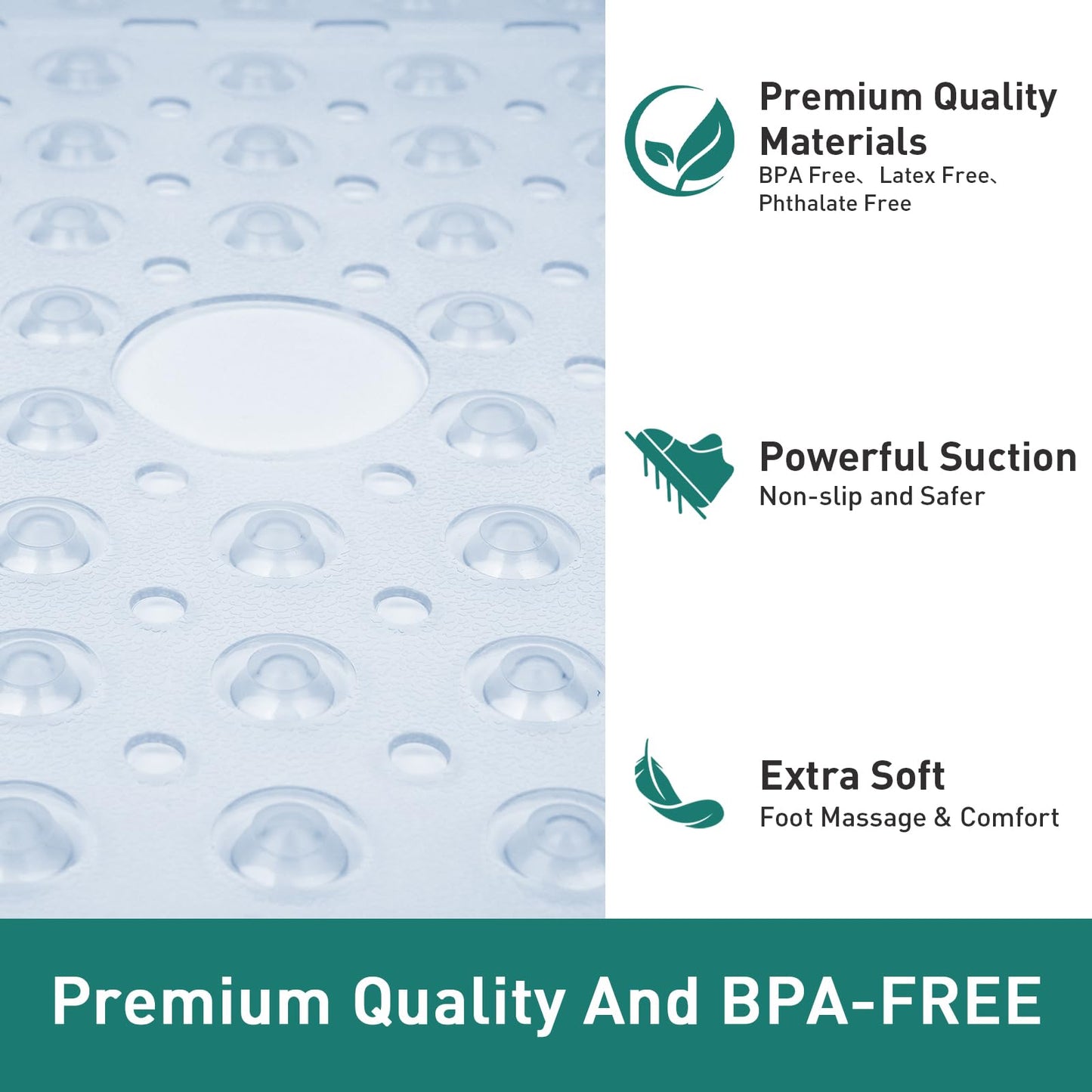 Naoloture Large Square Shower Mat 27 x 27 Inch Clear, Non Slip Shower Bathtub Mats for Inside Shower With Big Suction Cups Drain Holes, Anti Slip Bathroom Floor Shower Stall Mats, Easy Clean, BPA-Free