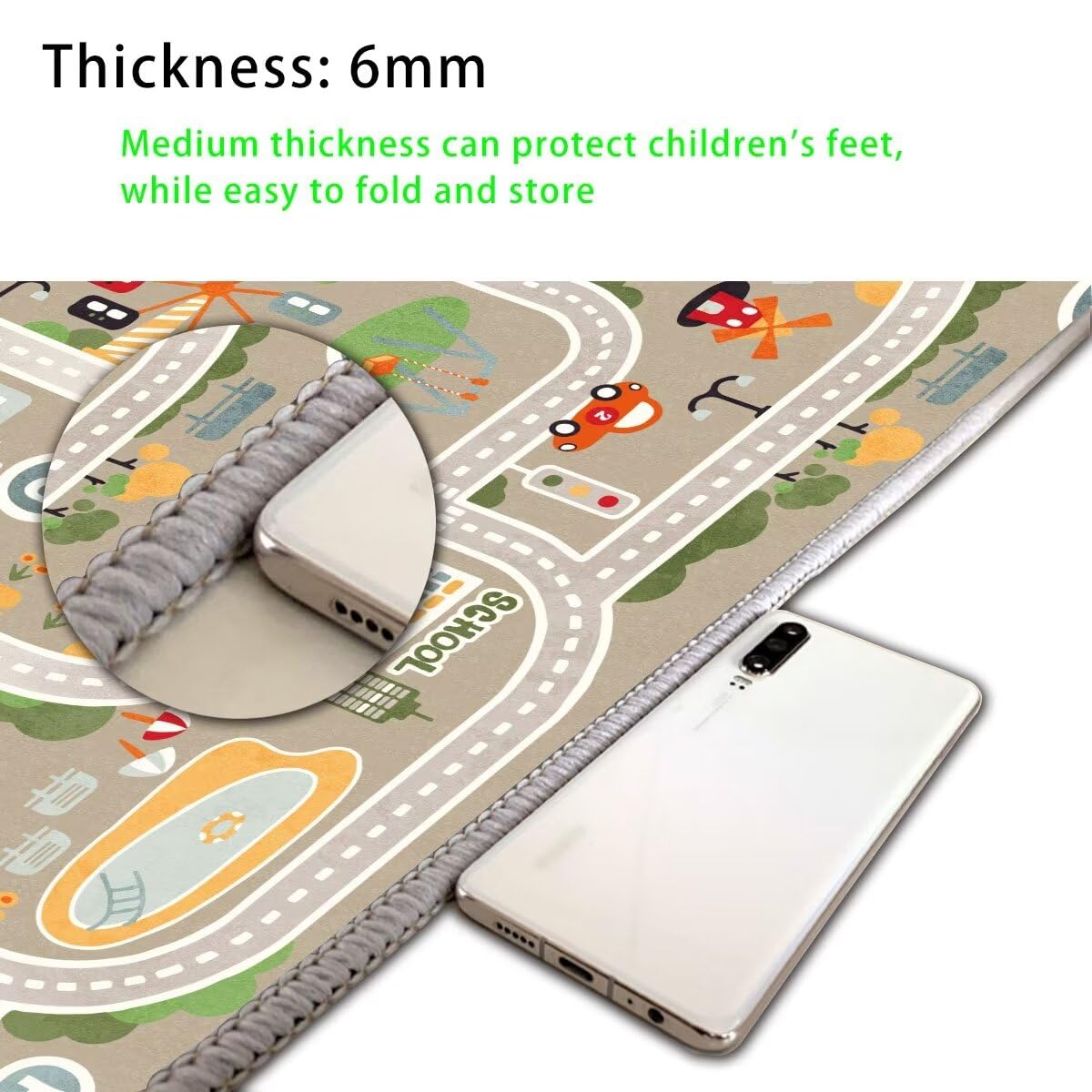TYKTZXY Car Rugs Play Mat for Toy Cars，Kids Rug with Roads for Playroom，City Life Road Carpet for Baby Learning，Non-Slip Educational Nursery Rug for Toddlers(Grey, 80×120cm/31×47")