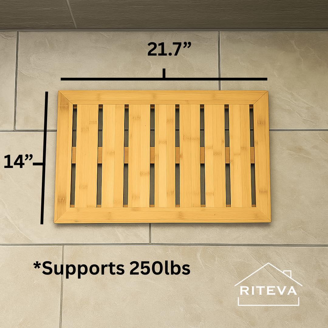 RITEVA Bamboo Bath Mat, Non Slip Bath Mat, Bath Furniture, Bathroom Accessory, Natural Bamboo Furniture, Floor Mat for Spa & Sauna, Bamboo Mat for Indoor & Outdoor Spaces, Minimalist.