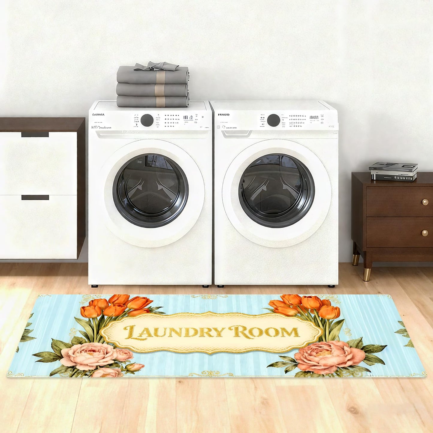 LEIWEIHOPE Runner Rug 20x47 inch, Non-Slip Waterproof Laundry Room Rug,Spring Summer Holiday Kitchen Runner with Festive Designs,Indoor Decorative Mat for Home (Pink Flower, 20x47 inch)
