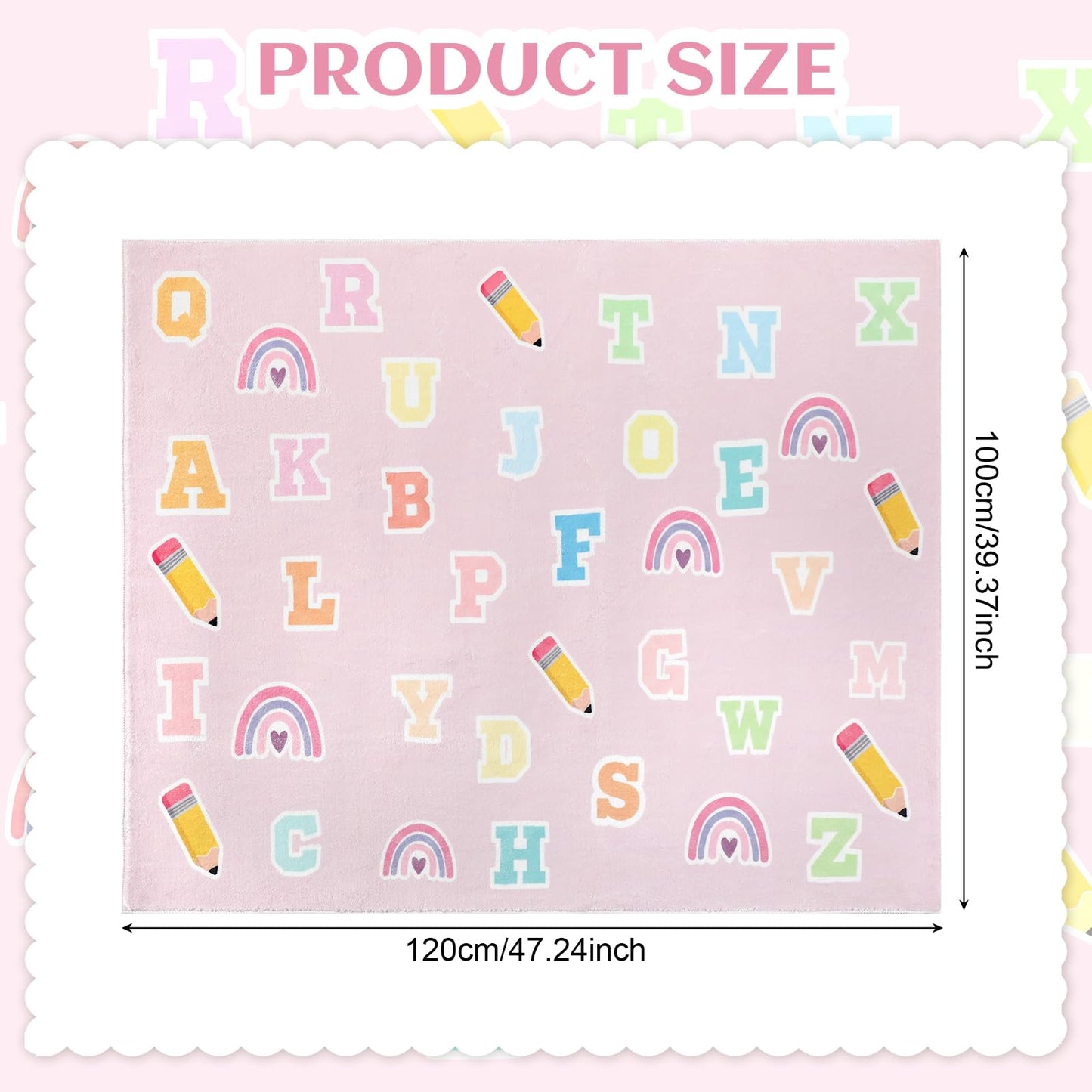Breling 4 x 3.2 ft ABC Alphabet Rug, Pink Boho ABC Learning Rug for Toddlers, Educational Floor Mat Non-Slip Reading Corner Emotion Soft Fluffy for Classroom, Preschool, Playroom