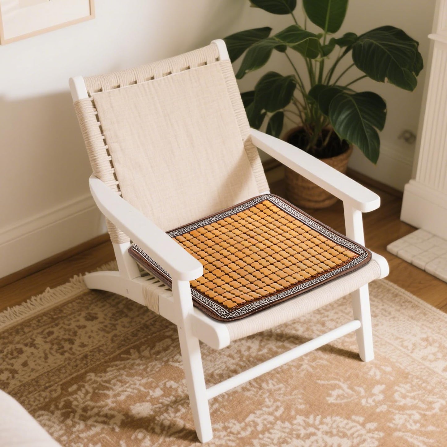 ELFULLY 2 Pcs Bamboo Chair Cushions, 16.5" x 16.5" Breathable Seat Mat for Summer, Anti-Slip Comfortable Seat Pad with Mahjong Design, Natural Carbonized Bamboo Butt Cooler for Car Truck Home Office