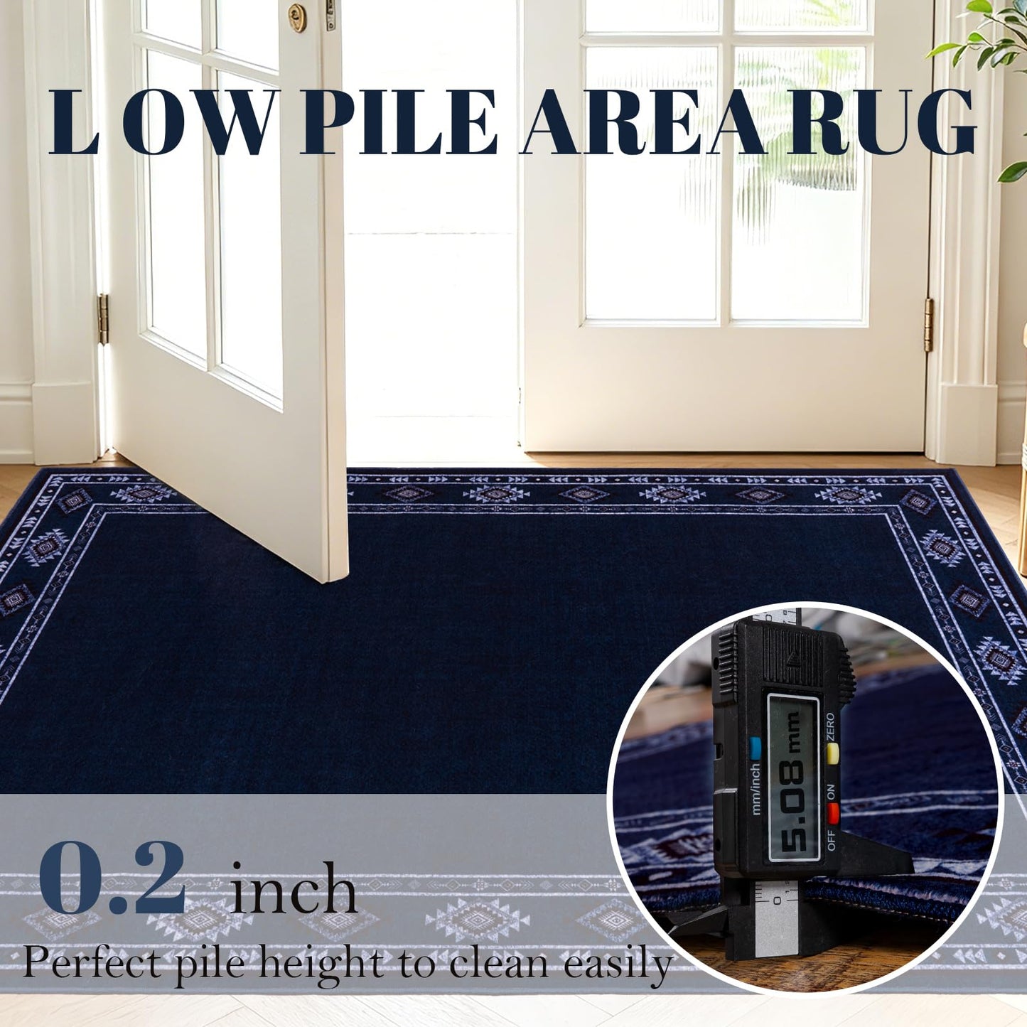 QDUIDU Large Area Rug for Bedroom Living Room, 4x6 Feet Ultra Soft Navy Blue Rugs Washable Modern Geometric Bordered Non Slip Low Pile Carpets Home Decor