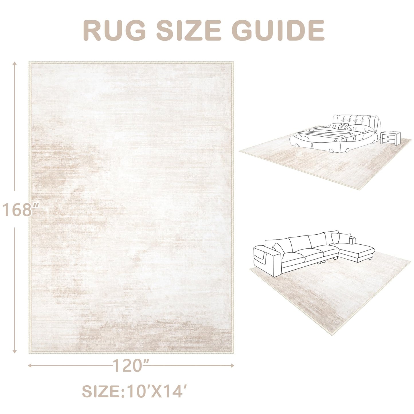 Area Rugs 10x14 Living Room: Washable Rug Modern Abstract Large Rugs Soft Non Slip Neutral Rug Stain Resistant Indoor Carpet for Bedroom Kitchen Dining Room Home Office Rugs(Beige, 10'x14')