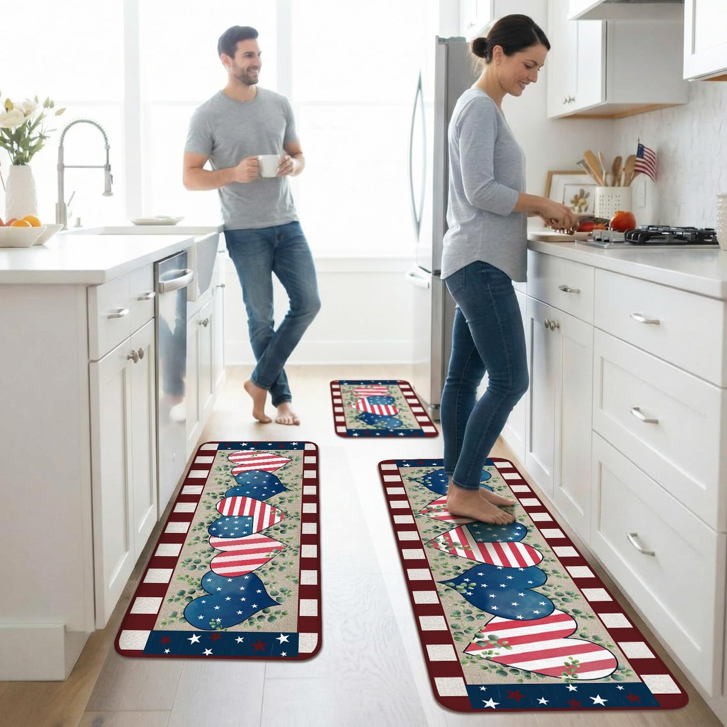 Bencailor 3 Pcs Patriotic Kitchen Rugs and Mats Set Non Slip Memorial Day 4th of July Mats for Floor Home Bathroom 250th Anniversary Decor
