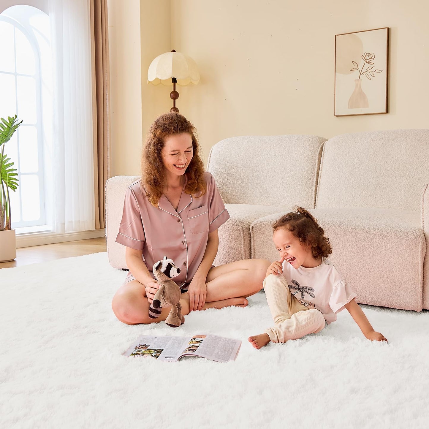 OPPODREAM 8x10 White Rugs for Bedroom, Ultra-Soft Fluffy Area Rugs for Living Room, 8 x 10 Shag Carpet for Nursery, Kids, Girl, Boy, Baby, Plush, Fuzzy, Shaggy, Cute Home Decor