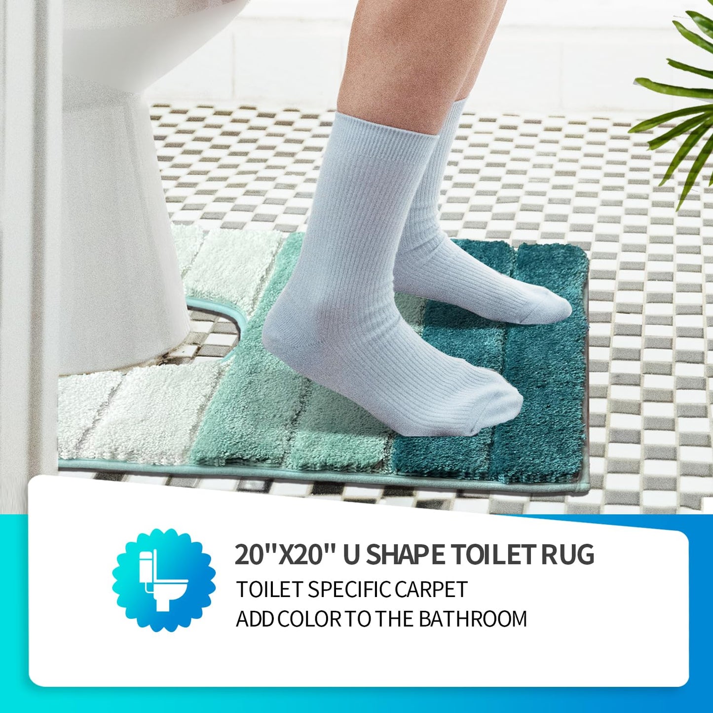 SiliPacks Bathroom Rugs 20"x20" Non-Slip Microfiber Contour Toilet Rugs U Shaped Carpet, Machine Washable Quick Dry Bath Mats for Bathroom, Bedroom and Kithchen -Turquoise