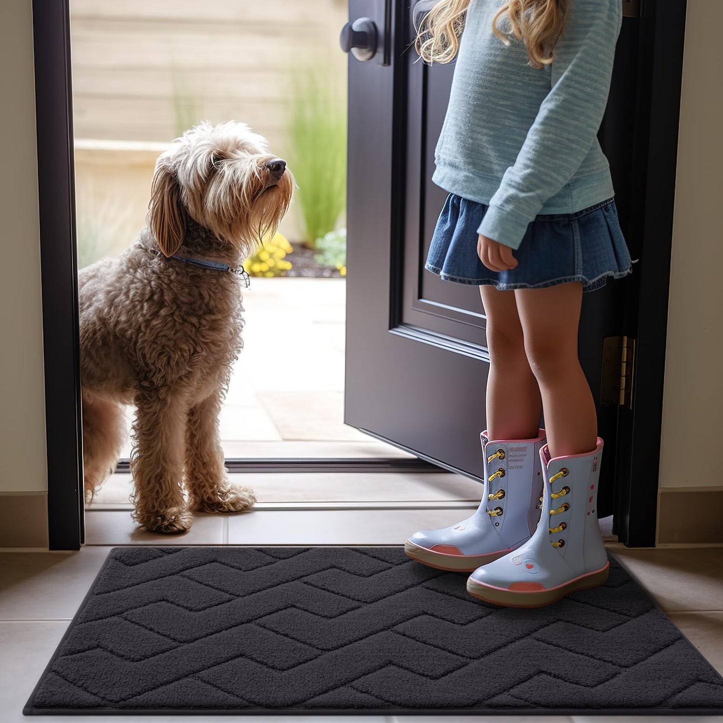 OLANLY Indoor Door Mat, 36x24, Dirt Resistant and Absorbent, Sturdy Non-Slip Rubber Backing, Easy to Clean, Washable Low-Profile Doormat for Entryway, Slate Gray