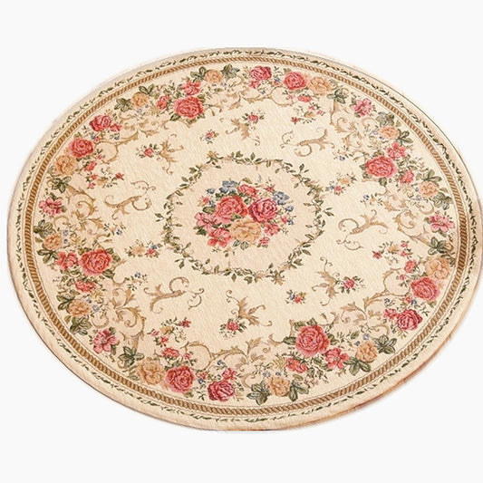 UKELER Rustic Floral Rose Area Rugs Vintage Traditional Round Accent Floor Rugs 100% Machine Washable Shabby Country Style Carpet for Bedroom, 4'x4'