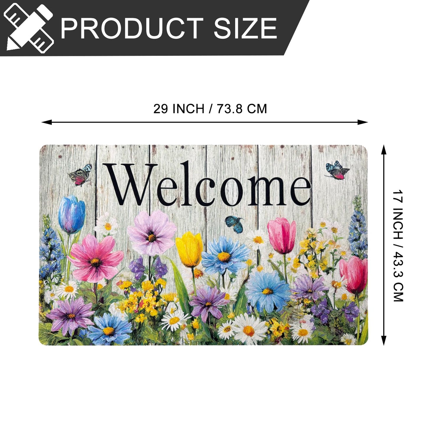 XADP Welcome Mat 17x29 Inch Spring Summer Outdoors Indoors Front Door Mat, Low Profile Doormat for Outside Inside Home Entrance, Non Slip Rubber Back Floor Rugs for Entryway, Flower
