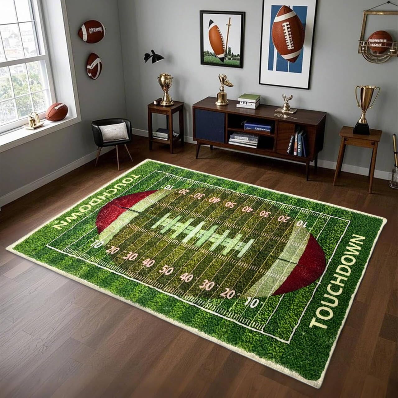 dovfa Ultra-Soft Football Rug for Boys Room Decor, Premium Sports Rugs for Bedroom, Faux Wool Non-Slip Washable Carpet for Kids Playroom, Game Room, Living Room and Man Cave, 3'x5'