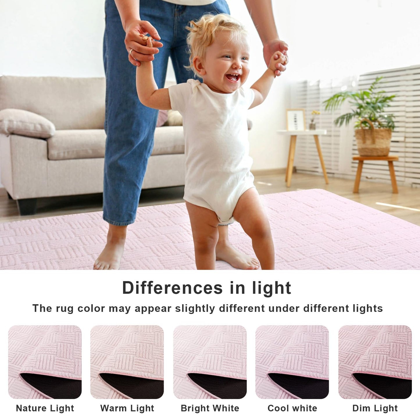 Flagover Pink Washable Shag Area Rug for Living Room, 6x9 Modern Geometric Non Slip Bedroom Rugs, Fluffy Soft Thick Carpet for Girls Kids Room, Dorm, Office, and Home Decor
