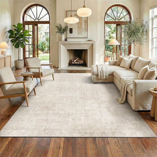 Homemate Washable Rug 8x10 Area Rugs - Vintage Faux Wool Rugs for Living Room Bedroom Dining Room - Non Slip Foldable Carpet Indoor Area Rug for Home Decor（8'x10', Beige