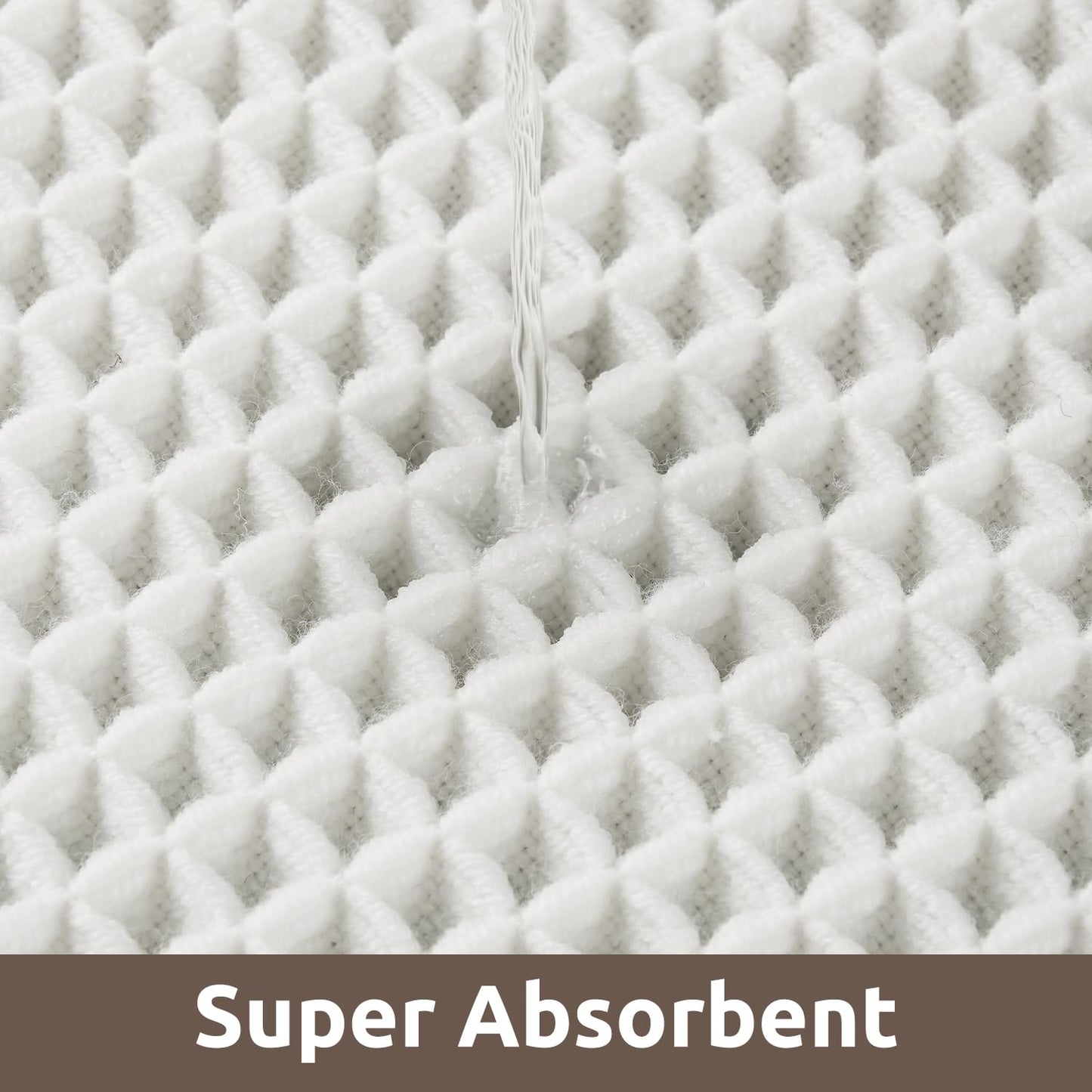 AMOAMI Waffle Bath-Mat, Absorbent Bath Mats for Bathroom Non Slip, Machine Washable Bathroom Rugs with Tassels Ultra Soft Boho Bath Rugs for Floor 24"x36" White