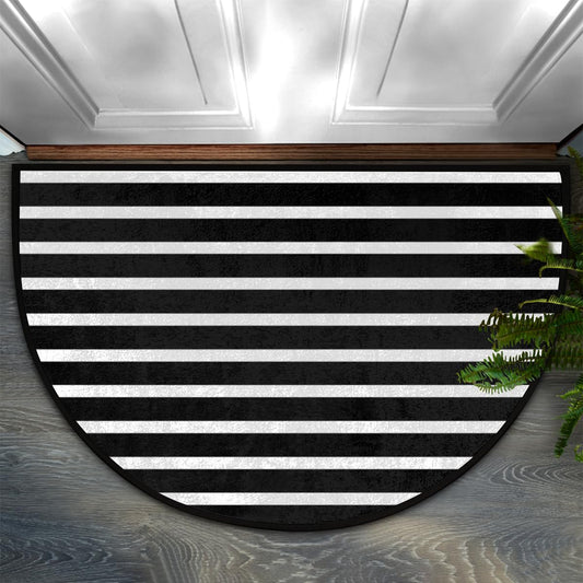 DOHOATU Half Round Door Mat, Black and White Stripe Non-Slip Half Circle Area Rug Doormat Washable Durable Home Decor Half Moon Rug for Floor Indoor Outdoor Living Room Bedroom Kitchen Patio