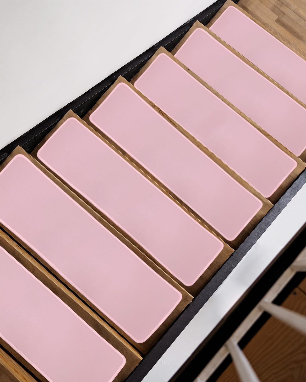 Light Pink Stair Treads for Wooden Steps Indoor, Non-Slip Stair Treads Carpet Peel & Stick Self-Adhesive Staircase Step Treads Runner Mat 7 Pack 8x30 Pure Pink Solid Color Simple Minimalism Art