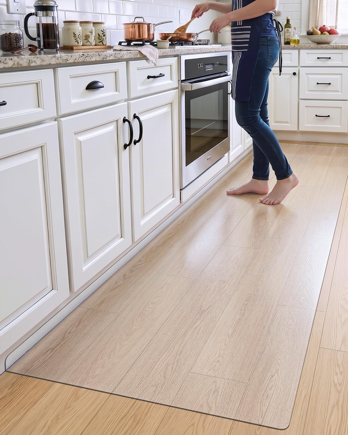 DEXI Plastic Kitchen Runner Rug Ultra Thin 24x108, Vinyl Floor Protector Mat Waterproof, Clear Carpet for Indoor Laundry Hallway Front Sink Foldable