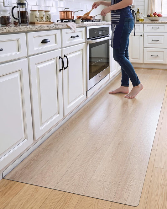 DEXI Plastic Kitchen Runner Rug Ultra Thin 24x108, Vinyl Floor Protector Mat Waterproof, Clear Carpet for Indoor Laundry Hallway Front Sink Foldable
