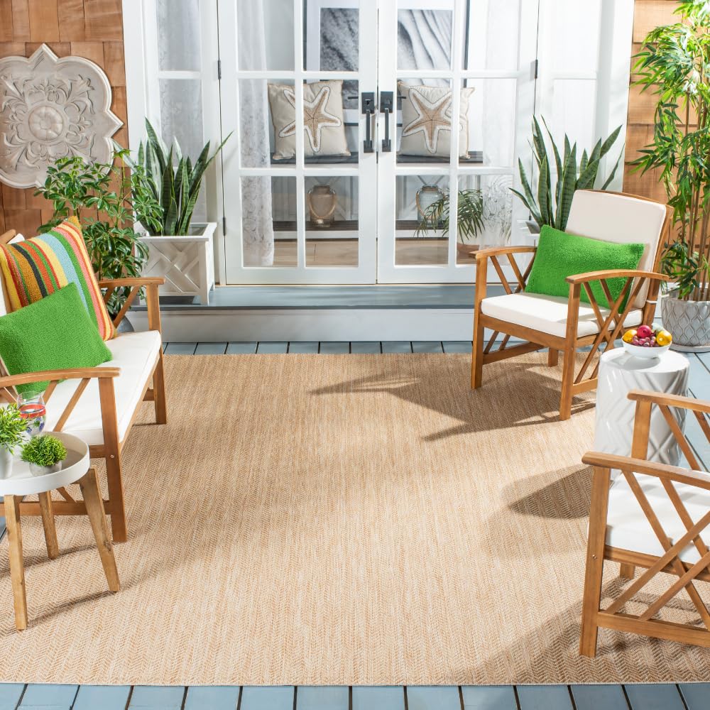 SAFAVIEH Washable Rug Outdoor Courtyard Collection - 10' x 14', Natural & Cream, Non-Shedding & Easy Cleaning, Ideal for Patio, Backyard, Mudroom (CY8022-03012)