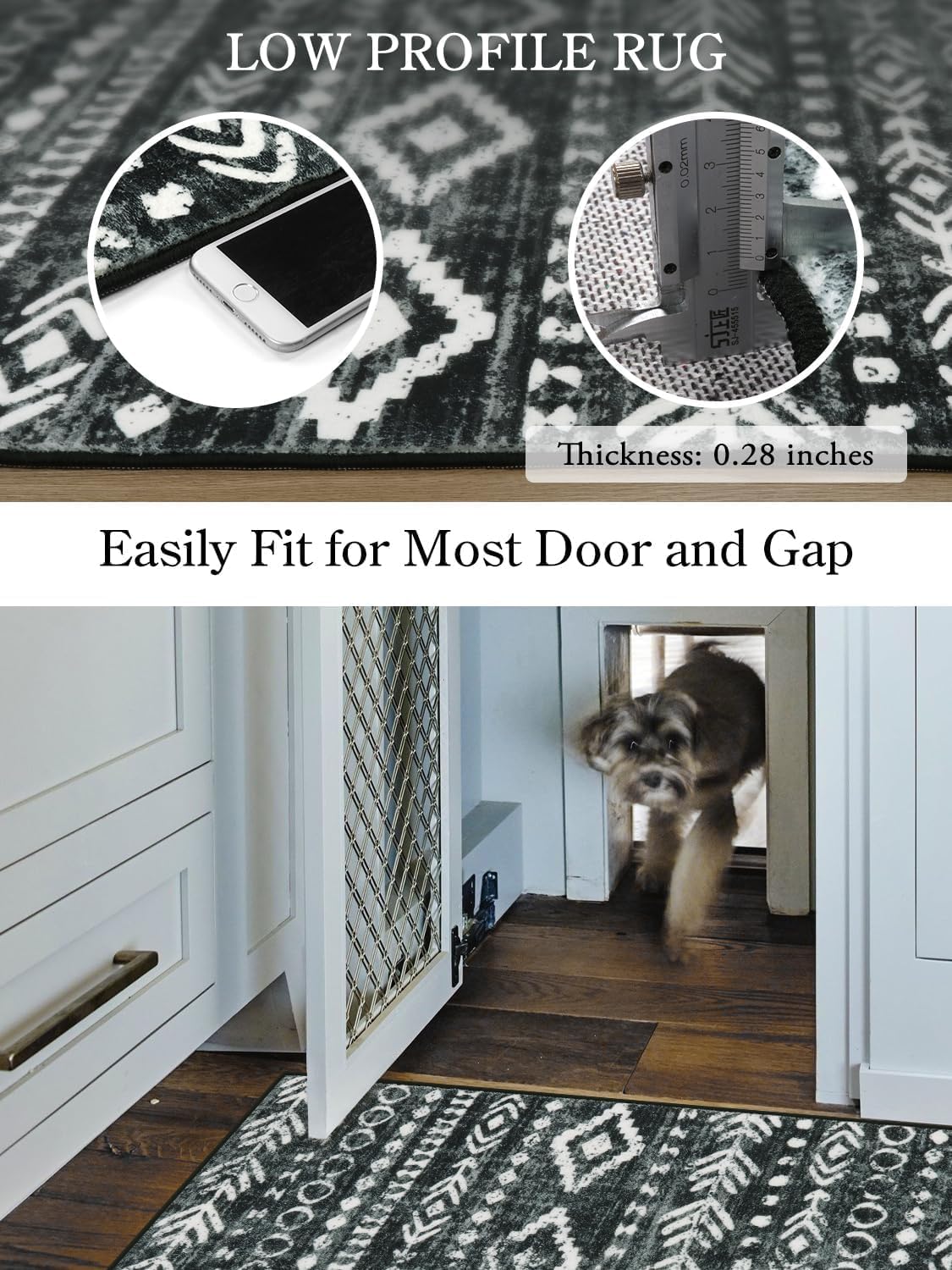 Lahome Moroccan Small Rug 2x3, Black and White Non-Slip Washable Indoor Front Door Mat with Rubber Backing, Low-Profile Modern Farmhouse Boho Area Rug for Entryway Bathroom Kitchen Decor Varena