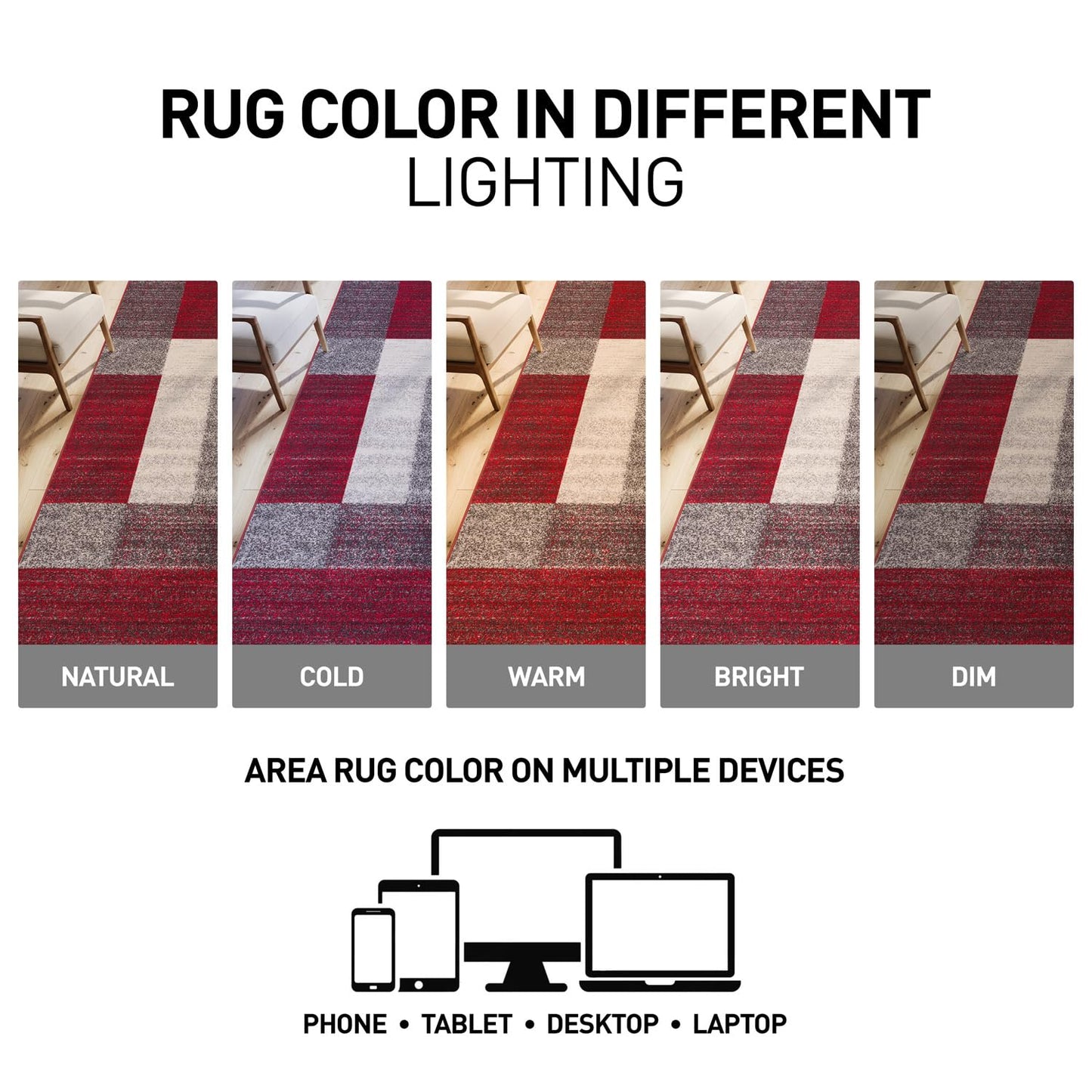 Rugshop Red Modern Geometric Boxes Non-Slip Area Rug Non-Shedding for Living Room, Bedroom and Dining Area, 5'3" x 7'3"