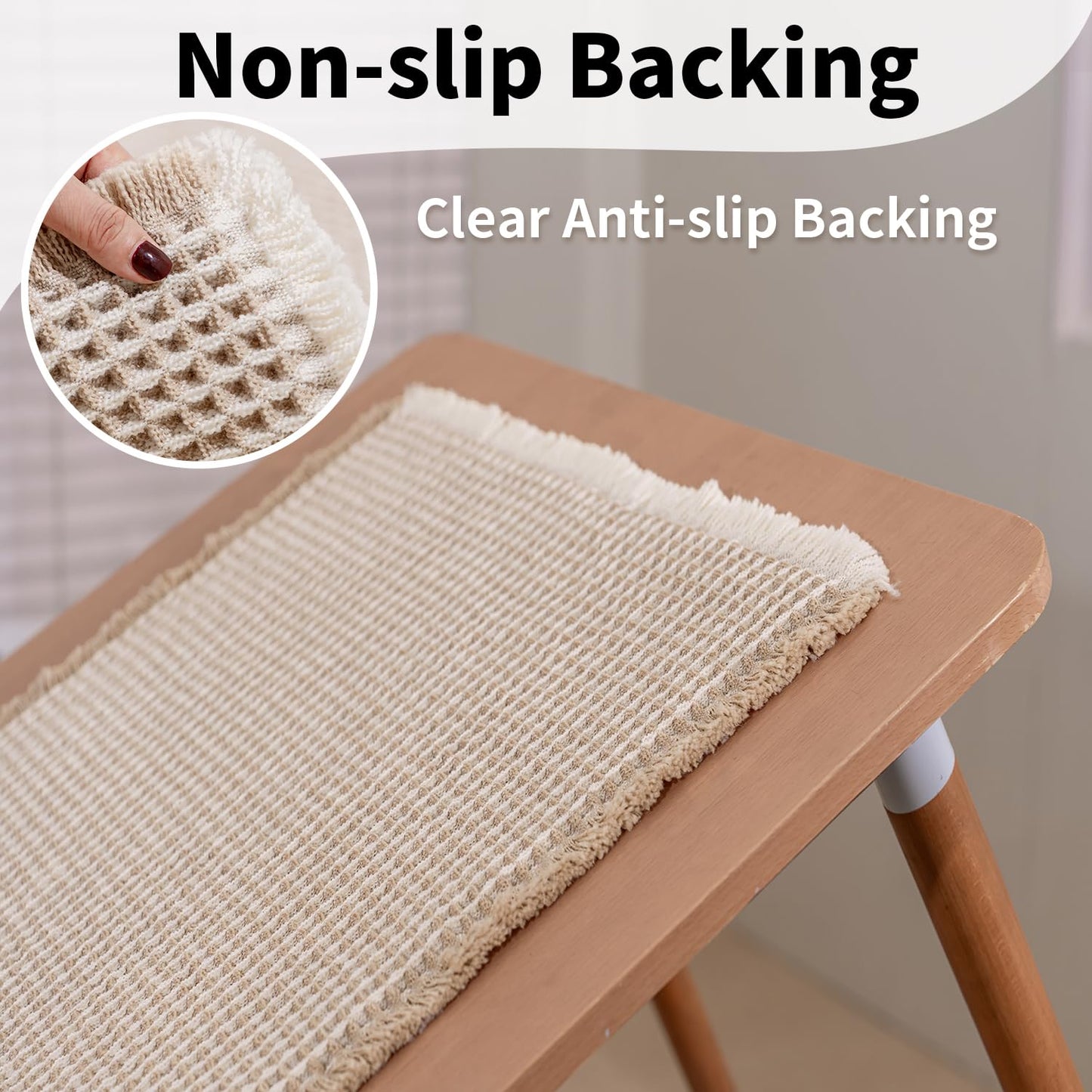 GRLYUH Waffle Bath Mat - Boho Bathroom Rugs Non Slip Washable, Super Absorbent & Quick Dry, Small Bath Mats Farmhouse Bathroom Decor, 18'' x 30'', Khaki and White