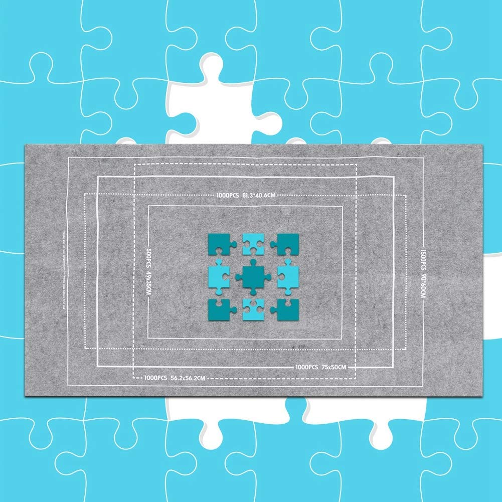 MOUMOUTEN Jigsaw Puzzle Mat, Roll Up Grey Felt Puzzel Board Keeper, Storage for 1500, 1000, 500 Piece Puzzles, 45.7 x 26 Inch