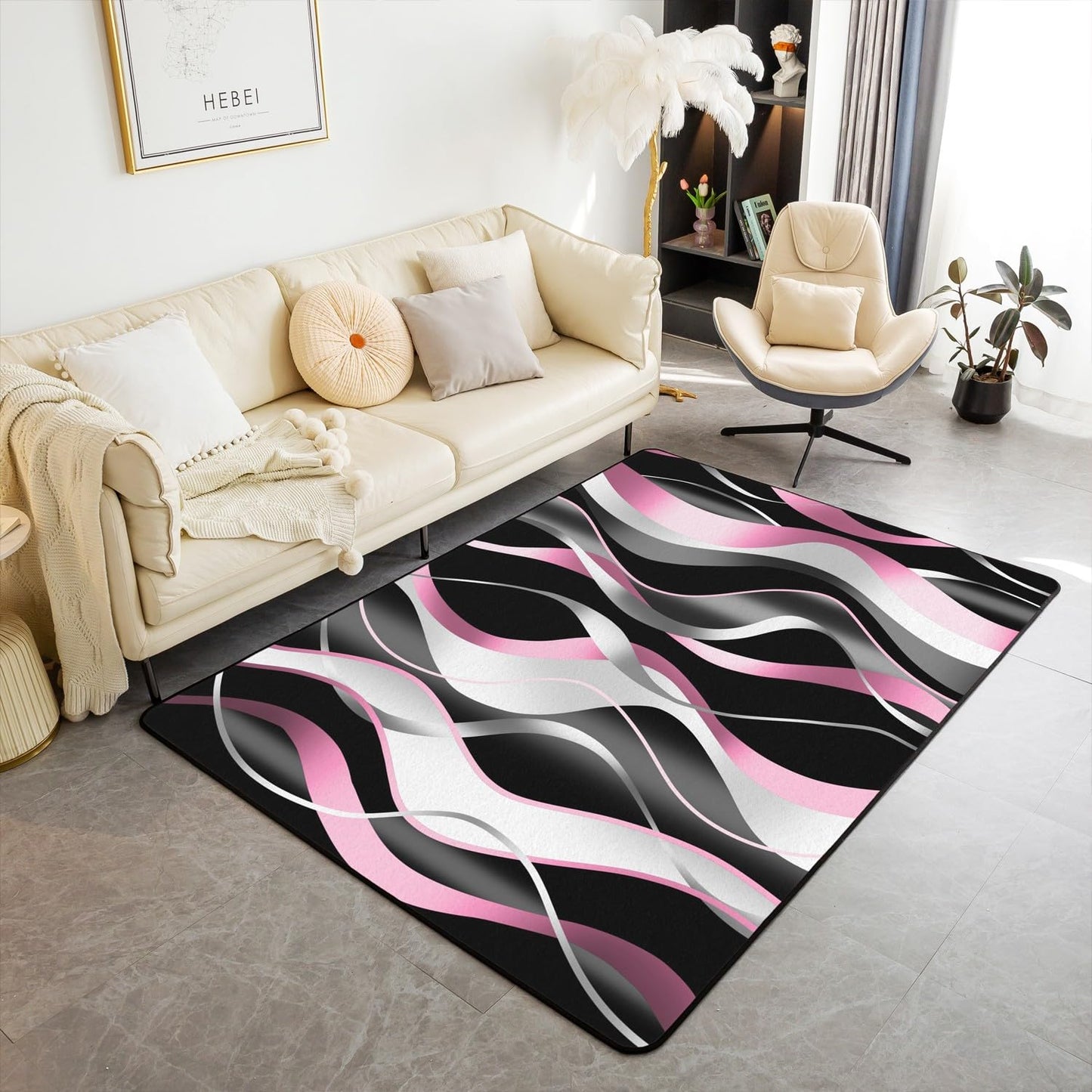 Feelyou Pink Stripes Living Room Rugs Area Rug 5x7 Ombre Decorative Carpet for Boys Teens Decor Geometric Accent Rug Modern Striped Art Decorative Rug Abstract Art Doormats Floor Mat