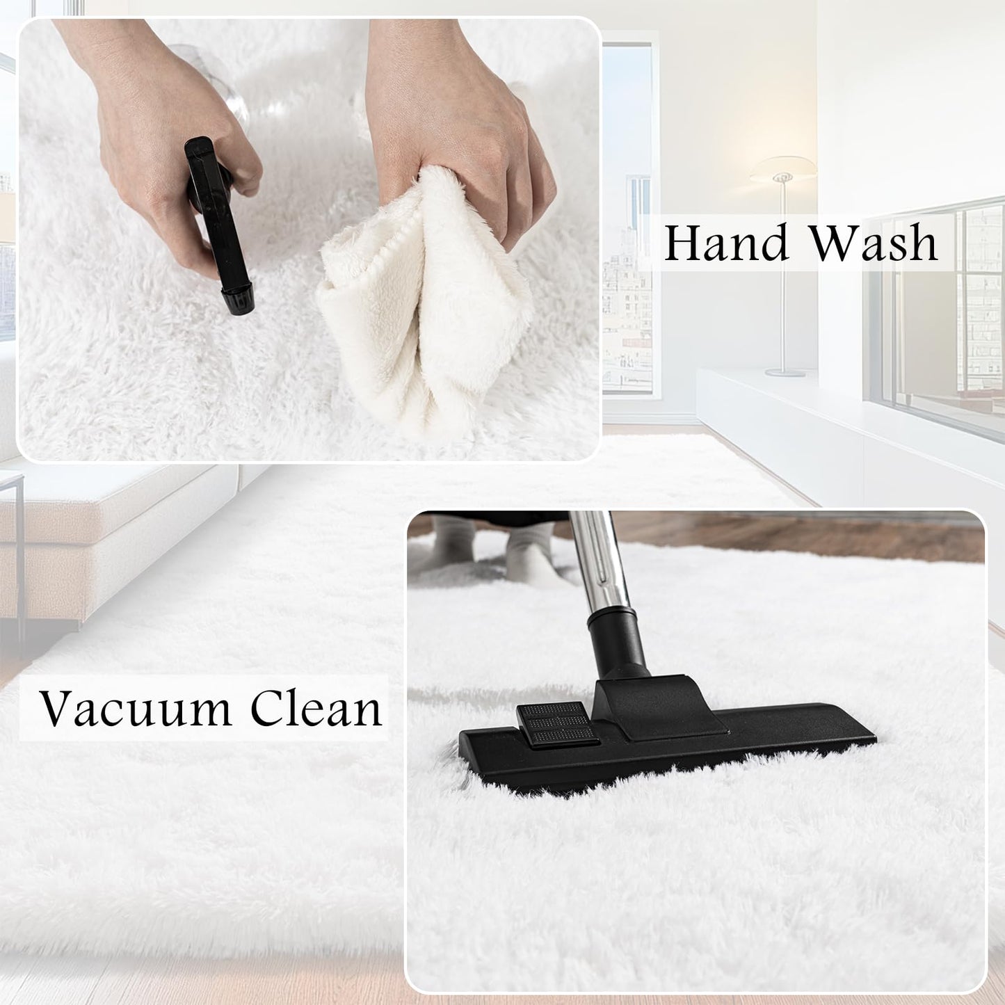 AAFKK 4x6 Area Rug for Bedroom, White Rugs for Living Room Nursery Kids Room Dorm Home Decor Aesthetic, Fluffy Shaggy Rug with 4 Anti-Slip Carpet Tapes