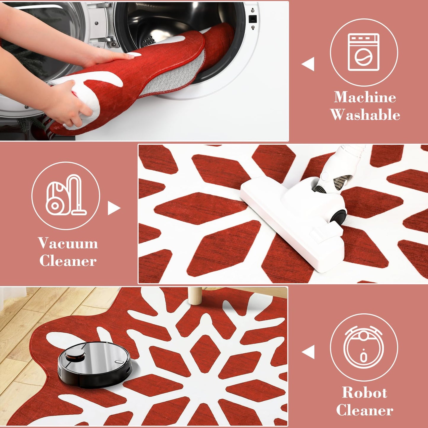 GarveeHome Christmas Round Rug Washable Area Rugs 3ft Circle Rug for Living Room Non Slip Soft Non Shedding Throw Rugs Low Pile Stain Resistant Room Decor Carpet for Dining Room Snowflake 3 ft x3'