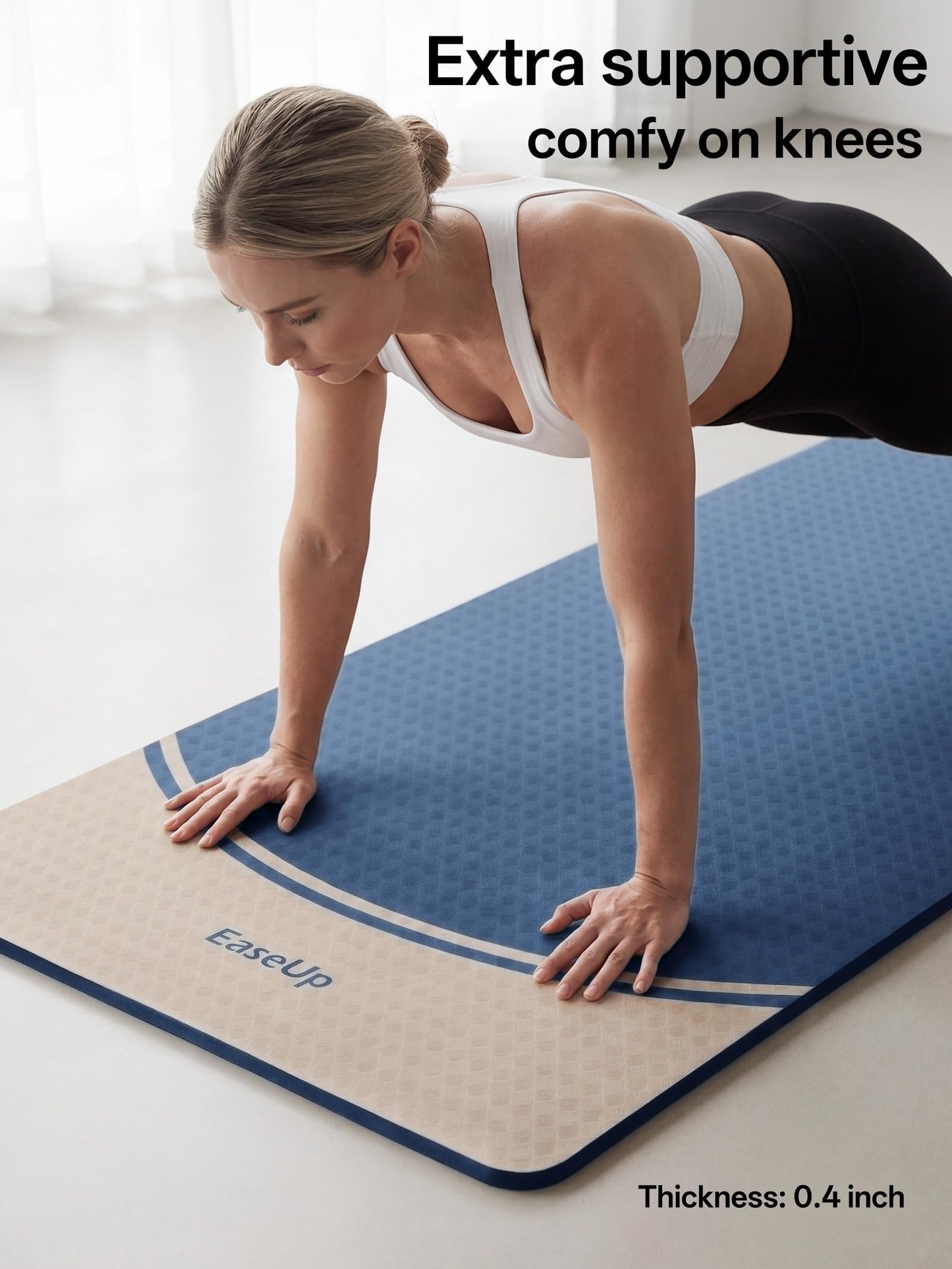 EaseUp Extra Thick Yoga Mat -2/5 inch (10MM), 72.8x31.5" Extra Long-Wide, Professional TPE Non-slip yoga mats for Yoga,Exercise, Workout,Pilates and Fitness, with strap (Blue)
