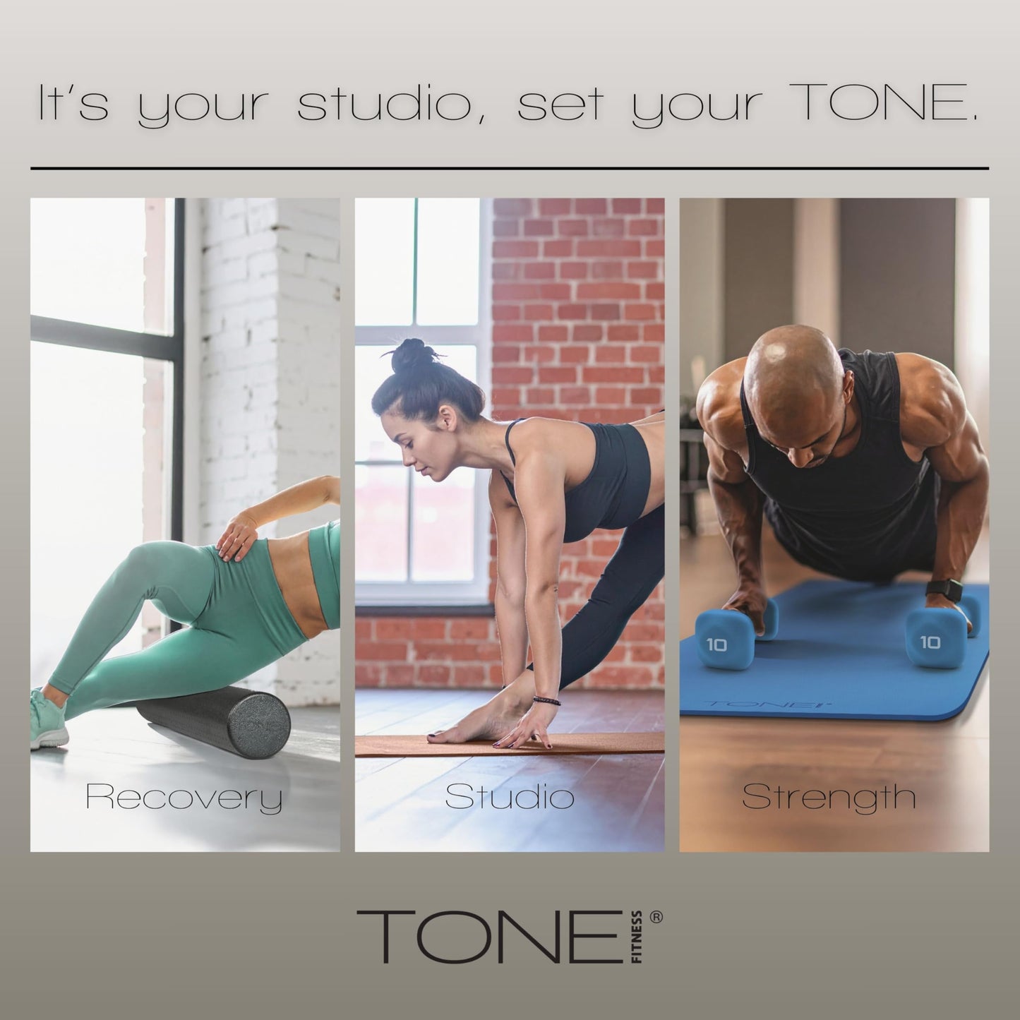 Tone Fitness Premium Extra Thick 1-Inch High Density Exercise Mat with Carry Strap – Non-Slip Workout, Pilates, and Yoga Mat for Home Gym - Color Teal - Diamond Pattern